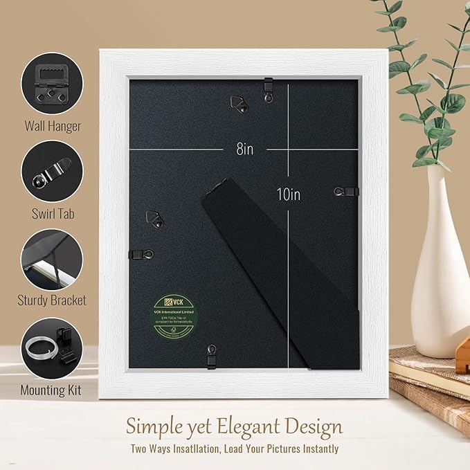 VCK 8x10 Picture Frames, White Solid Wood Picture Frame, Textured Exclusive Wall Gallery Frame