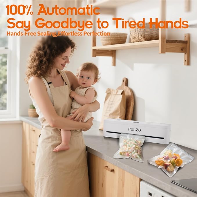 Vacuum Sealer Machine, 85KPa True-Auto Vacuum Sealer for Food, Dry/Wet Modes, External Sliding Blade, Removable Drip tray, Includes Free Bags (25 Pre-cut)