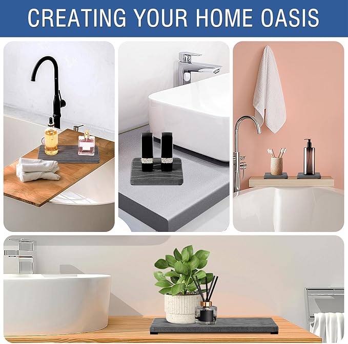 3PCS Water Absorbing Stone Tray, Fast Drying Stone Sink Tray, Stones Soap Trays, Water Absorbent Diatomite Trays, Diatomite Coasters for Kitchen Sink Bathroom Counter, Hand Soap Dish & Holders