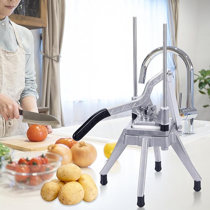 Rismanor Commercial Vegetable Fruit Chopper 1/4″3/8″1/2″Blade Onion Chopper French Fry Cutter Slicer Stainless Steel for Tomato Potato Cutting Restaurant Home Kitchen, Sliver