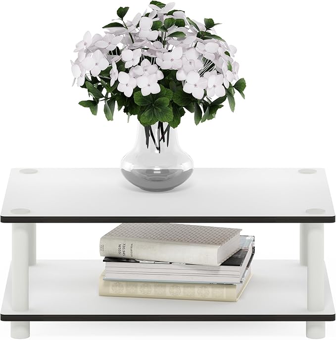 Furinno JUST Coffee Table, 2-Tier Modern Coffee Table with Open Shelf, Toolless Assembly Side Table, for Living Room, Bedroom, Home Office, Plain White