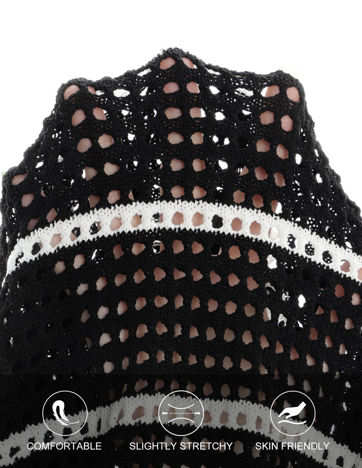 MEROKEETY Women's Summer Swimsuit Coverup 2026 Bathing Suit Resort Wear Tie Front Crochet Knit Beach Vacation Cover Up Dress, Black, Small