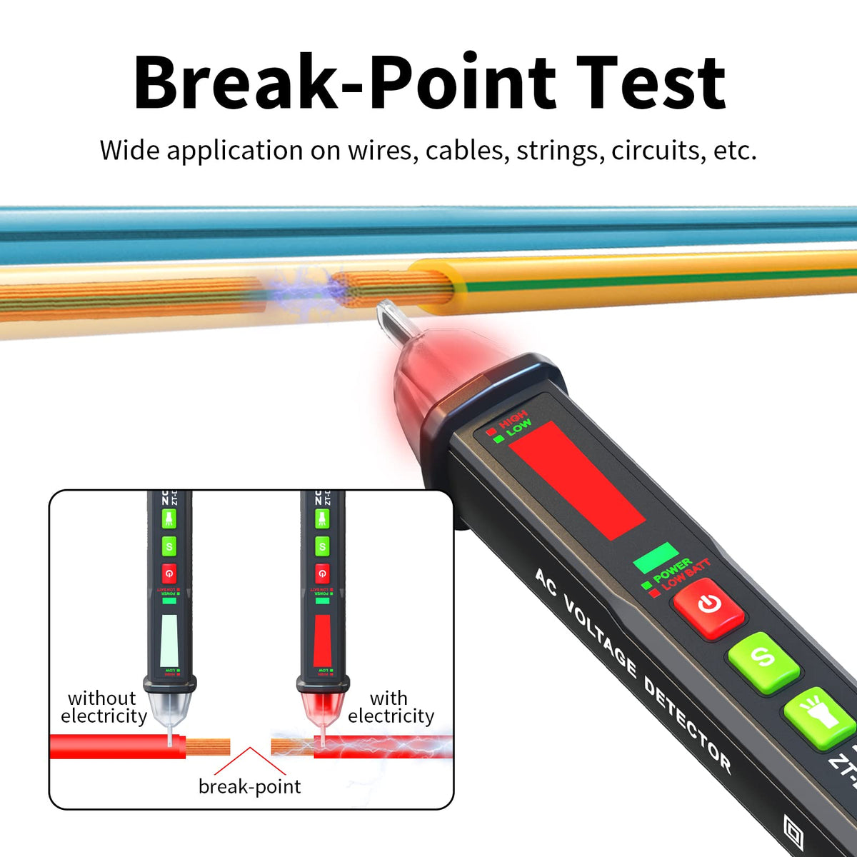Zoyi DB02 AC Voltage Detector - Non-Contact Voltage Tester Pen with Break-Point Testing, Dual-Range 12V-1000V/48V-1000V,Electrical Tester for Home, Electricians & DIY Enthusiasts
