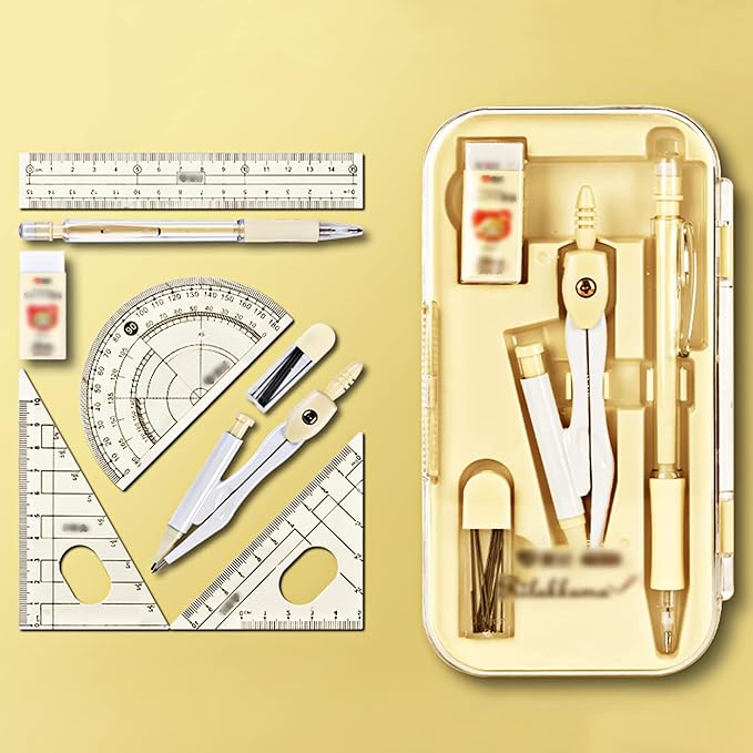 LABANCA 8 Pcs Compass Set with Protractor Rulers Pencil for Math Geometry (07053Yellow)