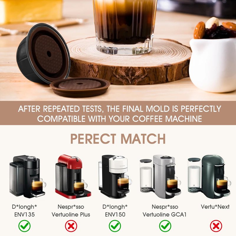 Sendoger Starter Set (4 Cups & 2 Silicone Lids) Reusable Pods for Nespresso Vertuo, 2x150ml & 2x230ml Refillable Coffee Capsules Compatible with Vertuoline Plus & GCAT1 and ENV135/150,No Foil Needed