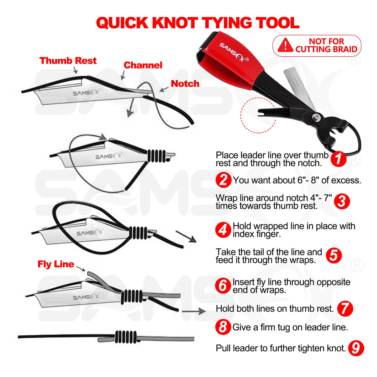 SAMSFX Aluminum Fishing Pliers Hook Remover Braid Line Cutter with Coiled Lanyard, Fly Fishing Knot Tying Tool & Retractors (Gray & Red Handle, Split Ring Nose)