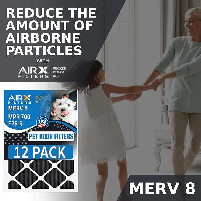 20x25x2 Air Filter MERV 8 Rating, 12 Pack of Furnace Filters Comparable to MPR