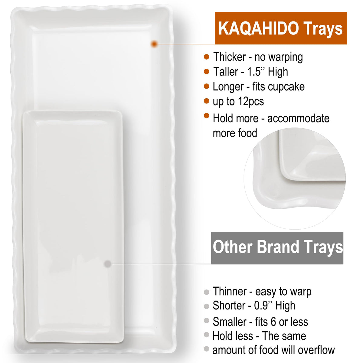 KAQAHIDO 17" x 8" x 1.5" White Serving Tray Set