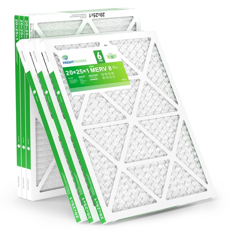 TRIGHTFILTERS 20x25x1 Air Filter 6 Pack, Durable MERV 8 Pleated Home HVAC AC Furnace Filters, Lightweight Compact Air Conditioner Filter Replacement