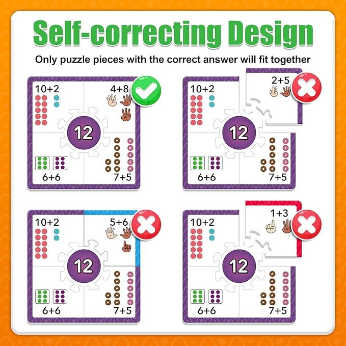 Torlam Addition and Subtraction Puzzle Cards Math Manipulatives Kindergarten Math Games for Kids, Homeschool Supplies Classroom Must Haves Preschool Learning Games Flash Cards Puzzles Toys
