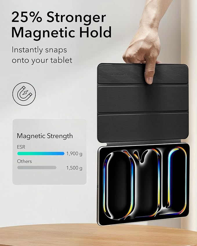 ESR for iPad Pro 13 Inch Case (M5/M4) 2025/2024, Powerful Magnetic Attachment, Slim Trifold Stand Case, Supports Pencil Pro & Pencil(USB-C), Auto Wake/Sleep, Durable Protection, Rebound Series, Black
