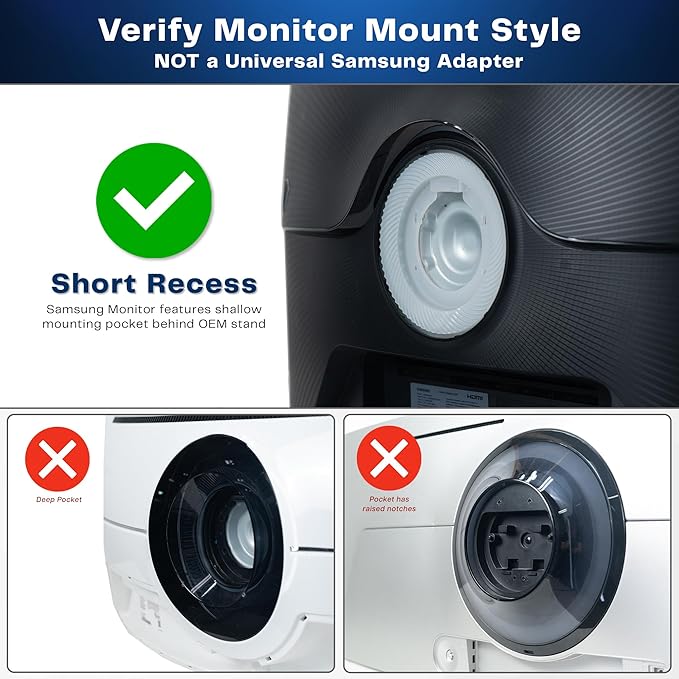 VIVO Short Recessed VESA Adapter Plate Bracket Designed for Samsung G65B, G70A, G70B, G75T, G85NB, CJ890, CRG9, CHG9, CHG90, Odyssey G6, G7, Neo G7, G8, S95UA, VESA 100x100, MOUNT-SG9B