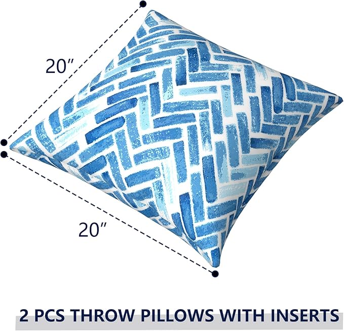 Outdoor Pillows for Patio Furniture 20x20 inch, Square Outdoor Throw Pillows with Inserts, Decorative Patio Pillows for Garden Couch Home Sofa Office Chair, Pack of 2, Blue Bricks
