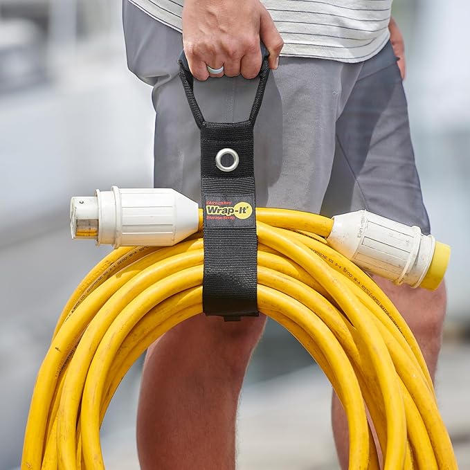 Wrap-It Storage Easy-Carry Straps - 22" (2-Pack) Black with Grommet - Extension Cord Holder Organizer for Garden Hose Storage Cord Straps