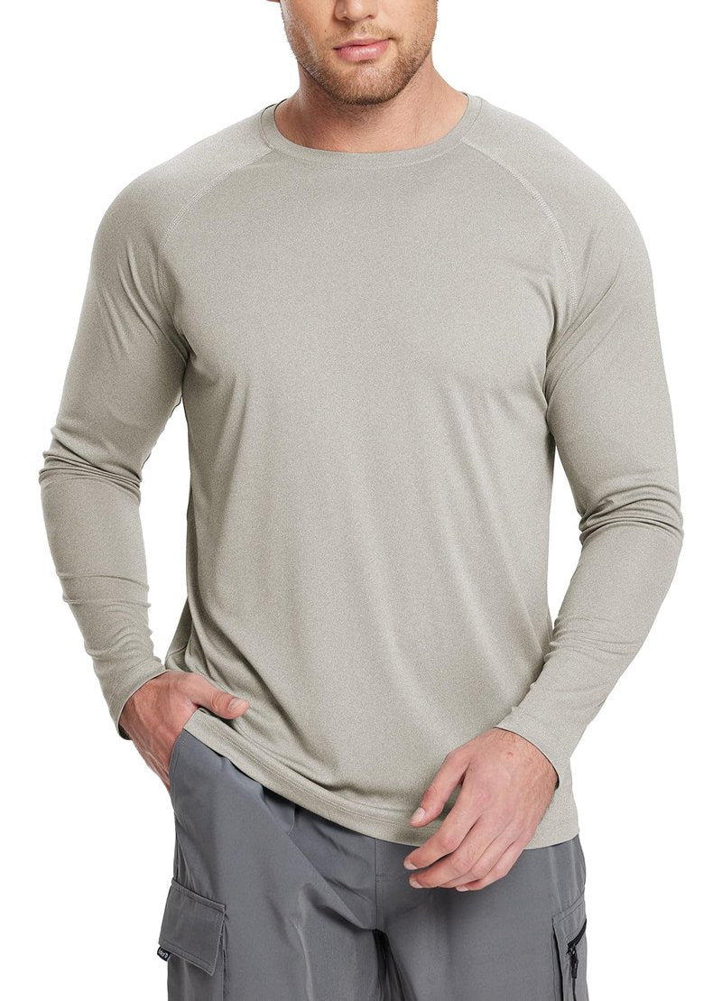 baleaf Men's Long Sleeve Running Shirts Workout Tops Quick Dry SPF Rash Guard Lightweight Hiking Sun Protection t Shirt Khaki 2XL