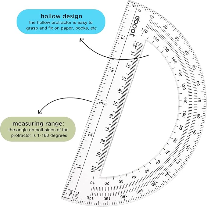 Zonon 6 Packs 12 Inch Plastic Ruler and 6 Inch Plastic Protractor Set Clear Math Geometry Protractors Set Transparent Supplies Rulers for Operation Christmas Box Gift Home Office Drawing