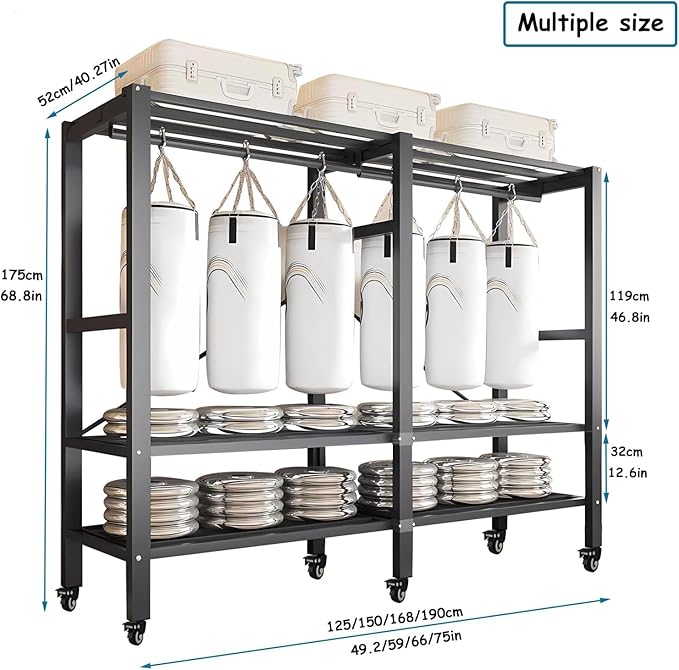 Heavy Duty Covered Clothes Rack with Magnetic Door Foldable Portable Wardrobe Closet for Hanging Clothing Rolling Black Metal Garment Rack on Wheels Closet System (Navy Blue, 58.9in)