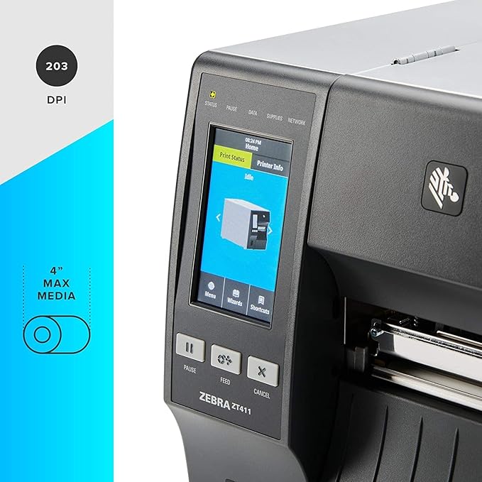 ZEBRA ZT411 203 dpi Thermal Transfer Industrial Printer Print Width 4 Inches Features Serial, USB, Ethernet, and Bluetooth Connecting Options - ZT41142 JTTANDS