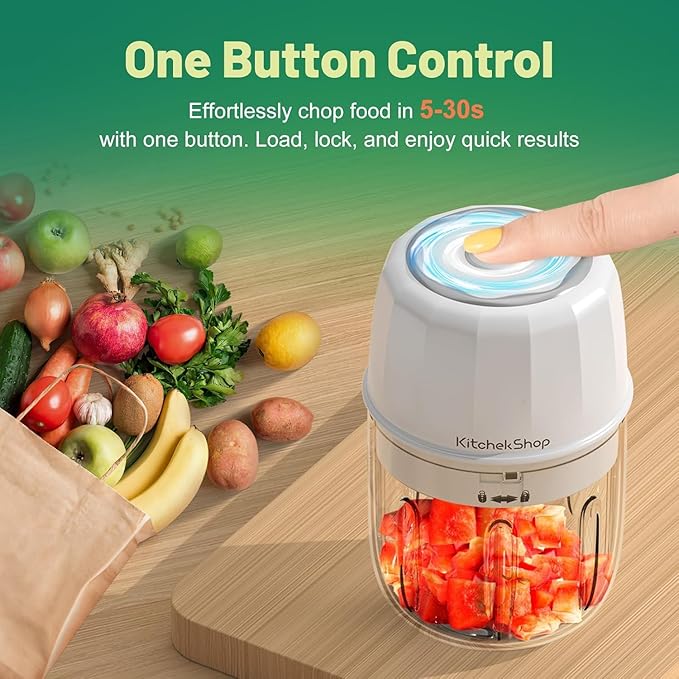 Electric Garlic Chopper, 300ML Portable Cordless Mini Food Processor, Rechargeable Vegetable Chopper Blender for Nuts Chili Onion Minced Meat and Spices (White)