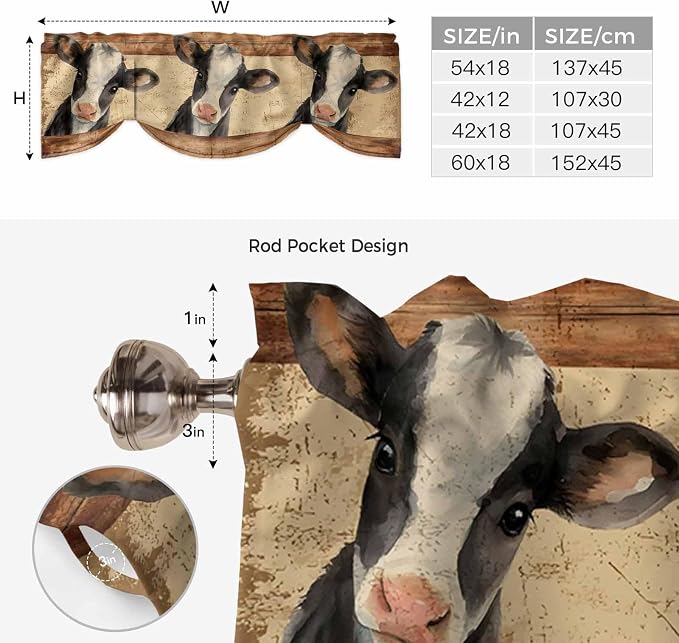 Farmhouse Cow Tie Up Valance Curtains