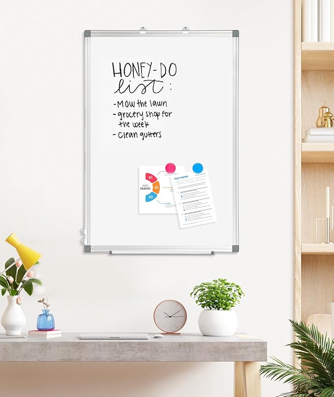 4 Pack Double-Sided Magnetic Whiteboard, 36" x 24" Dry Erase Board, Aluminum Frame White Board for Wall, Hanging Mounting White Board Dry Erase Marker Board for Office, School, Home