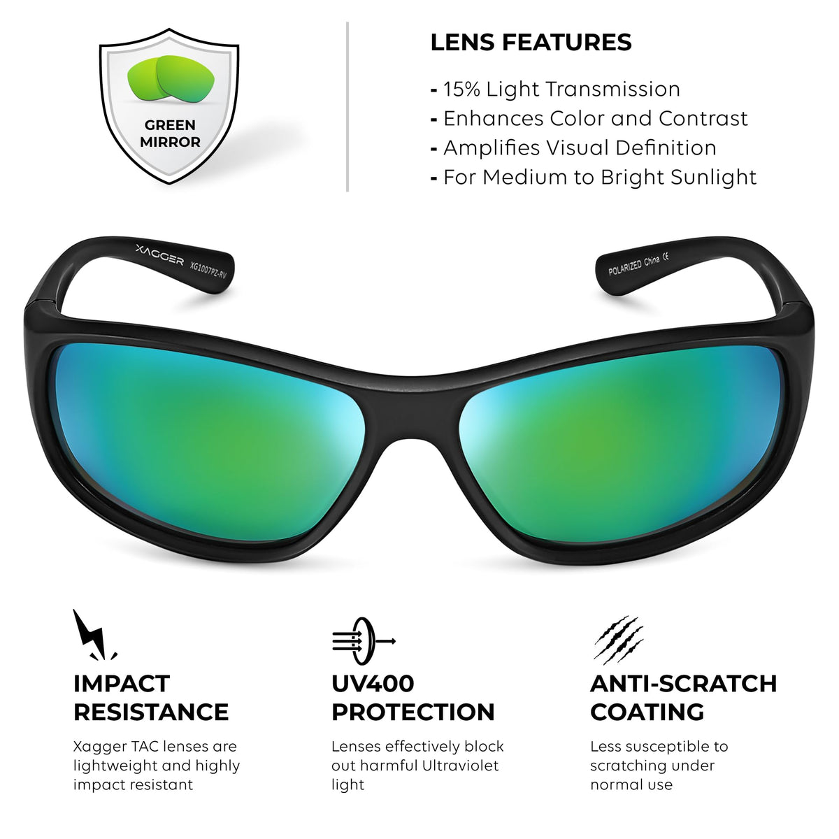 Xagger Polarized Wrap Around Sport Sunglasses for Men Women Running Driving Fishing TR90 Frame