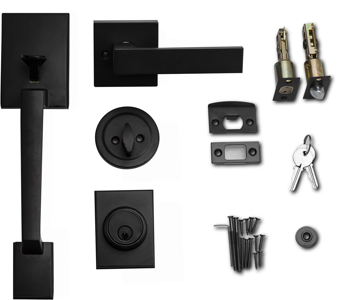 Berlin Modisch Single Cylinder HandleSet with Lever Door Handle (for Entrance and Front Door) Reversible for Right and Left Handed deadbolt Handle Set Iron Black Finish