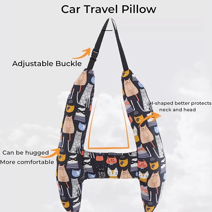 H-Shaped Car Travel Pillow Headrest Set for Kids & Adult-Adjustable Car Seat Pillow, Soft Ergonomic Neck Head Support Sleeping Cushion for Long Distance Travel