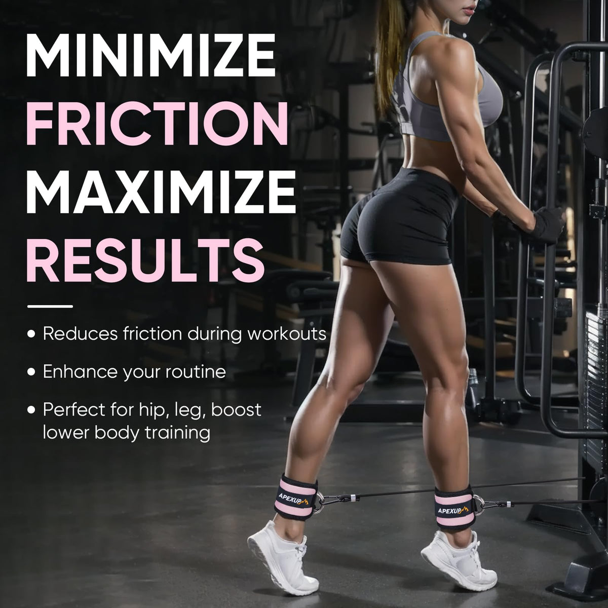 APEXUP Ankle Strap for Cable Machine, Ankle Resistance Bands, Cable Kick Back Straps for Gym, Glute Workouts, Leg Extensions, Adjustable Straps with Neoprene Padding (Pair, Pastel Pink)