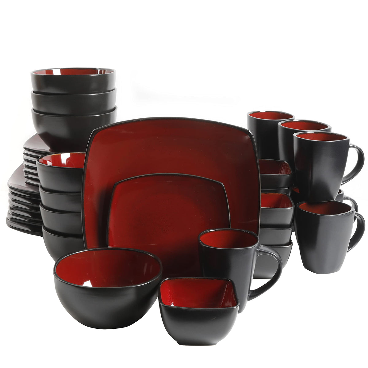 Gibson Elite Tahoe Sunset 12 Piece Stoneware Reactive Glaze (Service for 4) Ceramic Plates and Bowls Dinnerware Set - Black