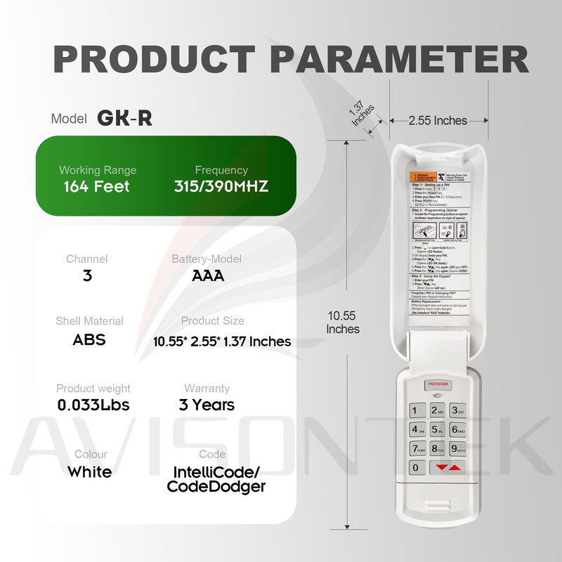 Avisontek GK-R for Genie Garage Door Opener Keypad Replacement FCC Certified 3-Year Warranty