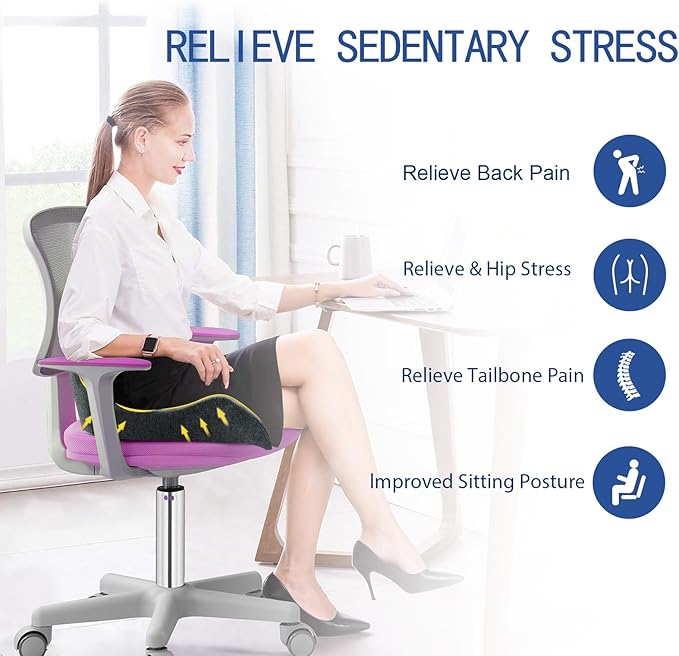 X Large Memory Foam Seat Cushion for Office Chair,for Back Support, Relief Sciatica & Tailbone Coccyx Pain Relief Cushion Pillow, for Long Sitting, for Car/Office Chair/Wheelchair (Darkgray)