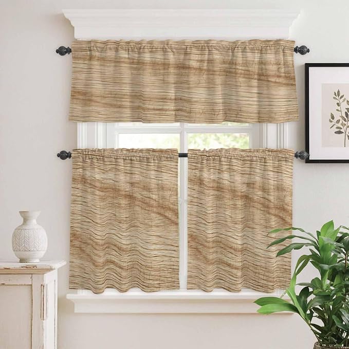 Kitchen Curtains Tiers and Valance Set of 3, Country Farmhouse Light Filtering