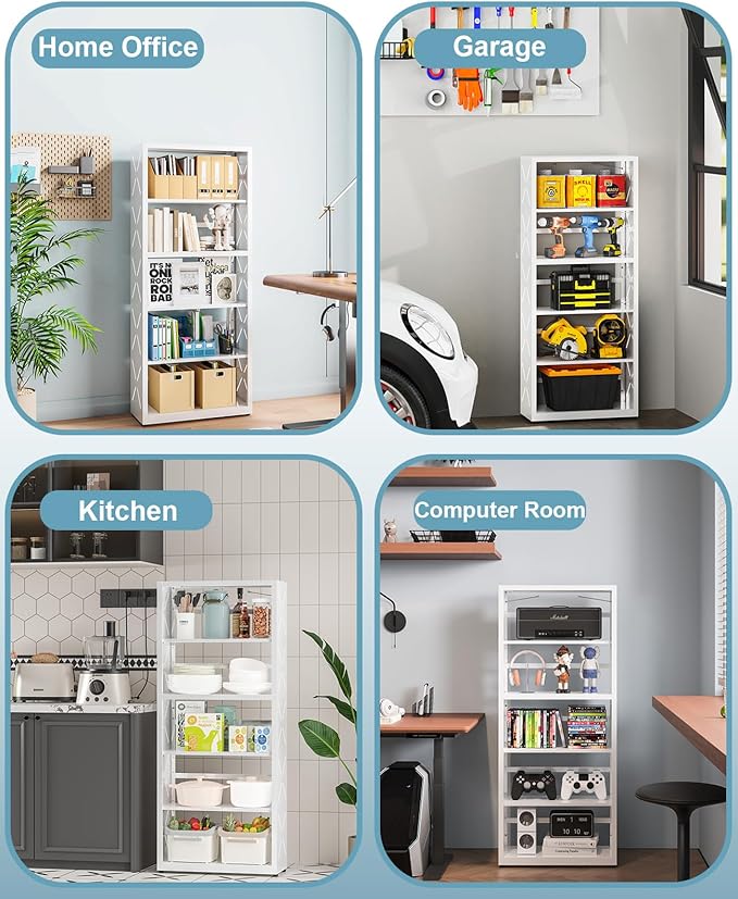 Heavy-Duty Metal Bookcase, 5-Tier Adjustable Bookshelf with Anti-Tip Kit & Leveling Feet, Heavy-Duty Metal Storage Organizer, Modern Display Shelves for Kitchen, Garage, Home Office