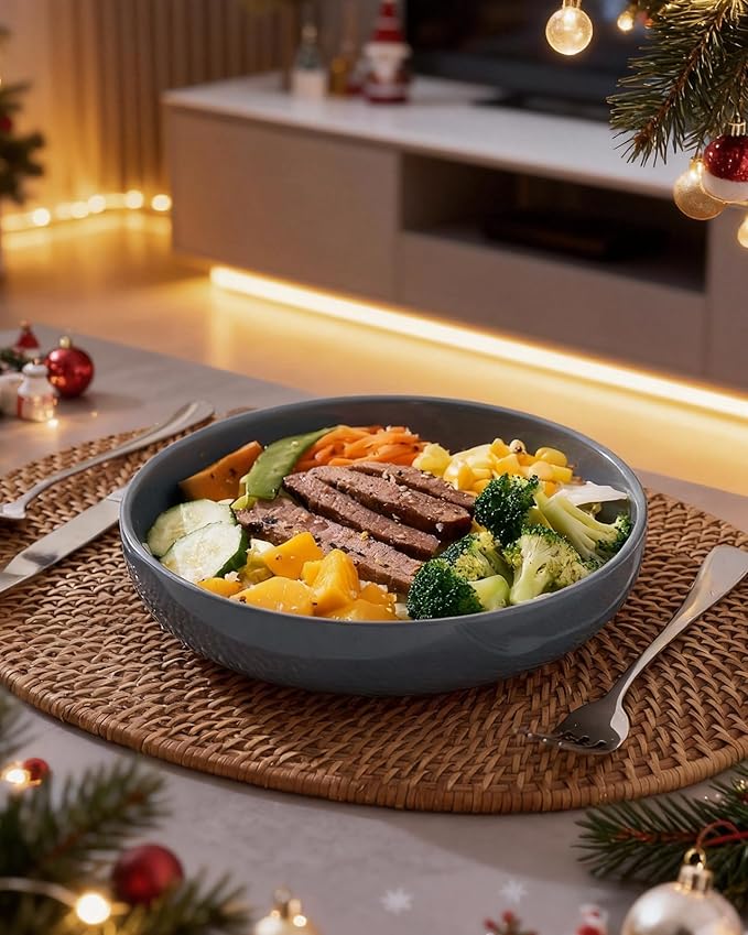 famiware Milkyway 33 oz Bowl Set, Pasta Bowls Set of 4, Salad Bowls Perfect for Your Friend for Housewarming, Thanksgiving, Christmas, Dark Gray