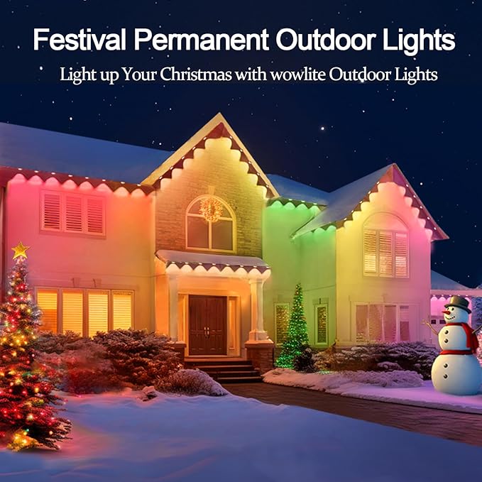 wowlite Permanent Outdoor Lights 50FT, RGBIC Smart Eave Lights with 36 LEDs, IP67 Waterproof, 110+ Scene Modes for House, Daily & Holiday Decorations, Christmas, Compatible with Alexa & Google