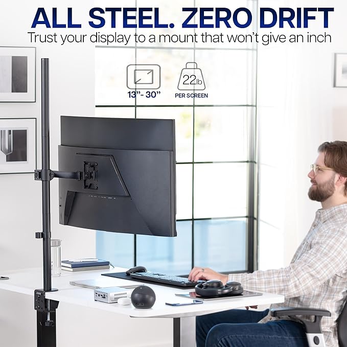VIVO Extra Tall Single Monitor Desk Mount, 39 inch Pole VESA Stand for 13 to 32 inch Screens and up to 38 inch Ultrawides, Holds 22 lbs, Black, STAND-V011