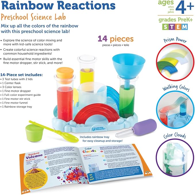 Learning Resources Rainbow Reactions - 14 Pieces, Ages 4+, Preschool Science Lab, Experiments for Kids, STEM Toys for Boys and Girls