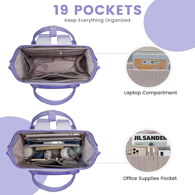 LOVEVOOK Gradient Laptop Backpack for Women,15.6 Inch Work Computer Bakcpack Purse Laptop Bag With Anti-Theft Pocket,Waterproof Carry on Teacher College Backpack for Travel,Purple-White