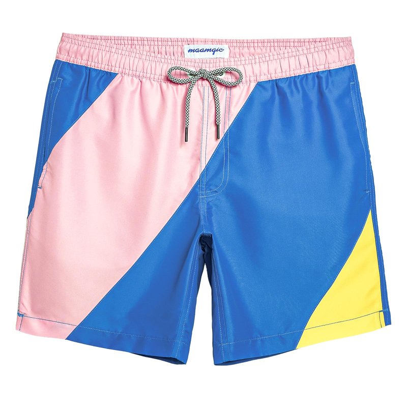 maamgic Mens Swim Trunks Quick Dry Swim Shorts with Mesh Lining Funny Swimwear Bathing Suits 7inch Color Blocking Medium