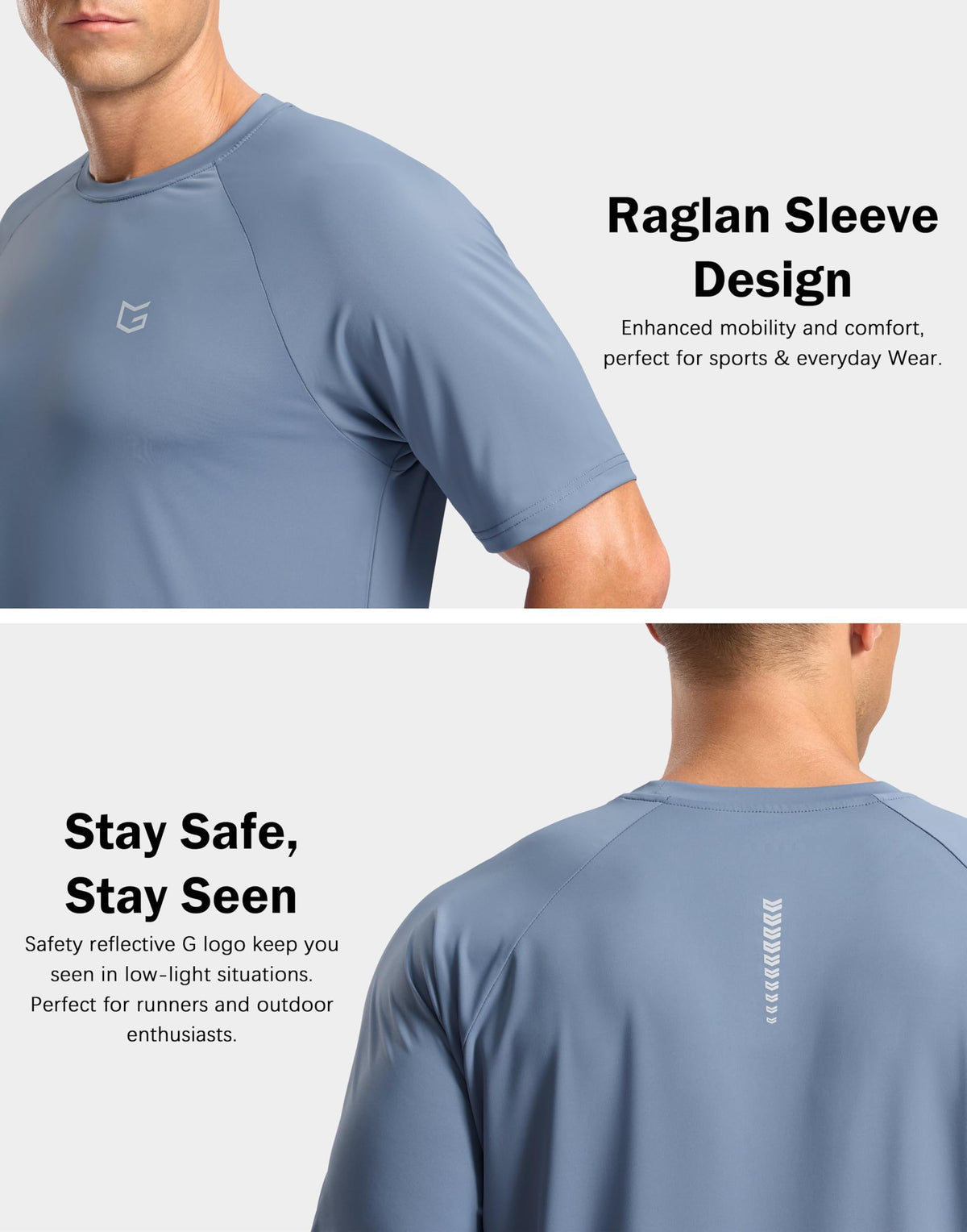 G Gradual Men's Athletic Workout T-Shirts Moisture Wicking Cooling Running Shirts Short Sleeve Performance Tee for Gym Tennis(Slate Blue,L)
