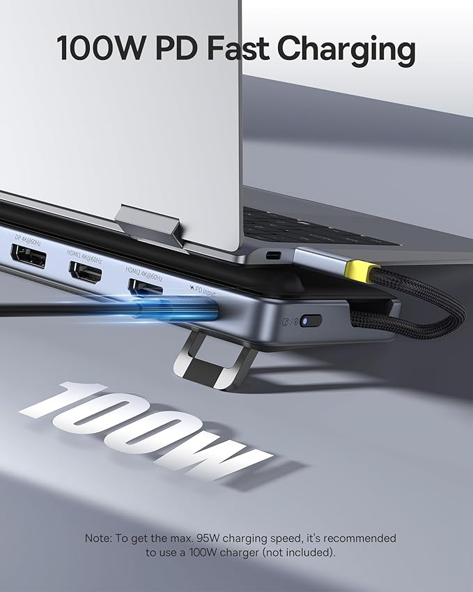 Baseus Laptop Docking Station Stand, 12 in 1 Triple 4K Display HDMI/DP, 10Gbps USB A/C Fast Data, PD 100W, Ethernet, TF/SD, USB C Docking Station with Stand for Windows/Dell/HP/Lenovo/Asus/Acer/Mac