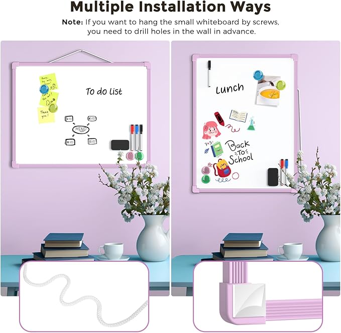 MaxGear Double-Sided Dry Erase Board for Wall, 16"x12" Hanging Whiteboard, Small Dry Erase White Board kit, Portable Whiteboard for Planning, Drawing, Memo, to Do List, Purple Frame