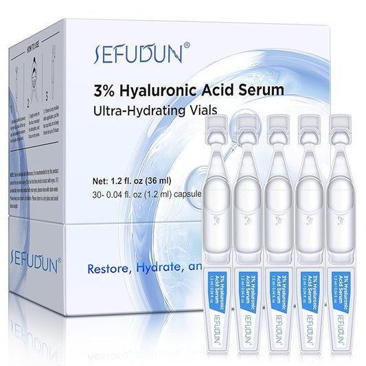 3% Pure Hyaluronic Acid Face Serum, Ultra-Hydrating Vials, Hydrate & Reduce Wrinkles, Fragrance Free 1.2 fl.oz