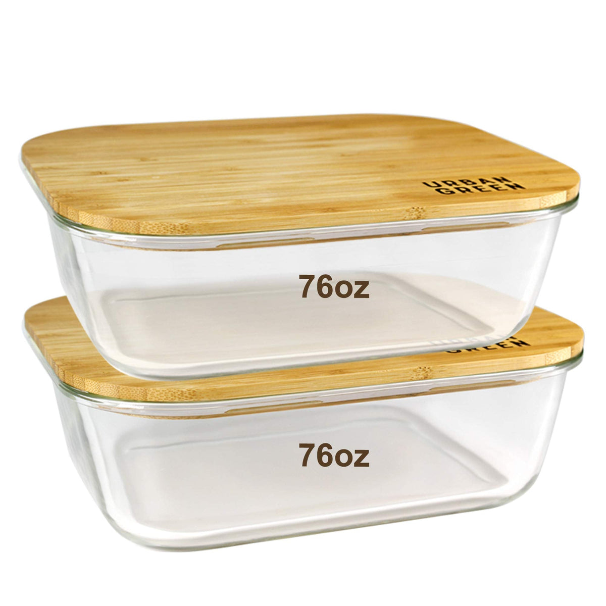 Urban Green Glass Containers with Bamboo Lids, Bamboo Meal Prep Storage Containers with Lids, Oven, Freezer, Microwave Safe, Pack of 4, 35oz