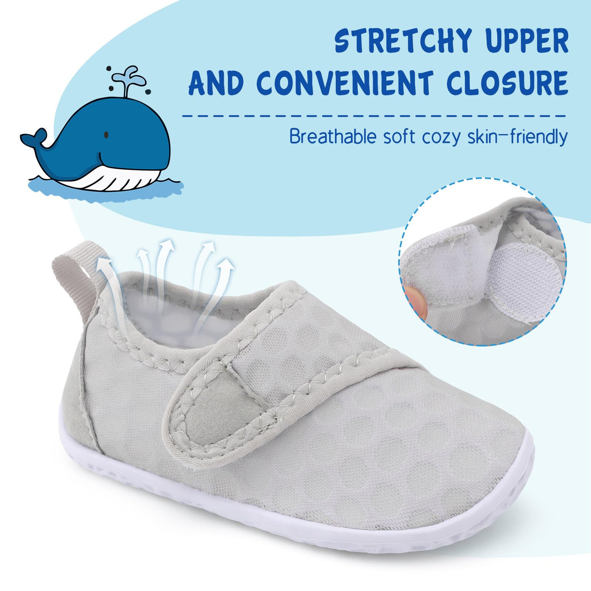 LeIsfIt Kids Water Shoes Toddler Girls Boys Swim Shoes Outdoor Quick-Dry Breathable Aqua Socks for Beach Pool Surf, LightGrey, 1 Big Kid