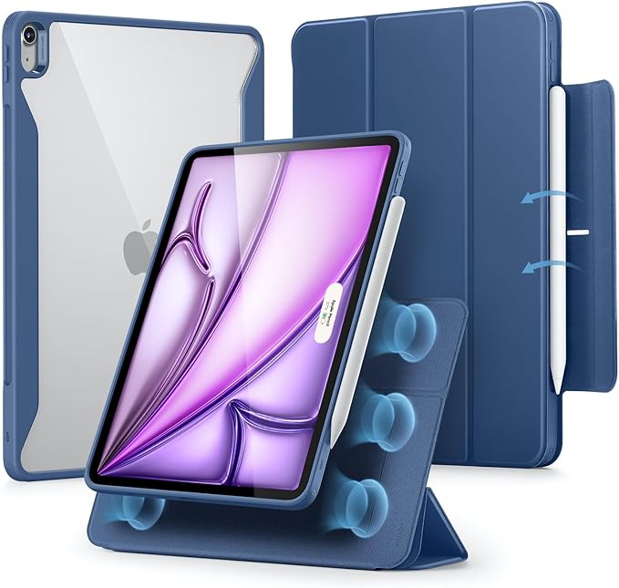 ESR for iPad Air 13 Inch Case M4/M3/M2 (2026/2025/2024) with Pencil Holder, Removable Magnetic Cover, Vertical Stand, Fully Supports Pencil Pro and Pencil(USB-C), Rebound 360 Series, Blue