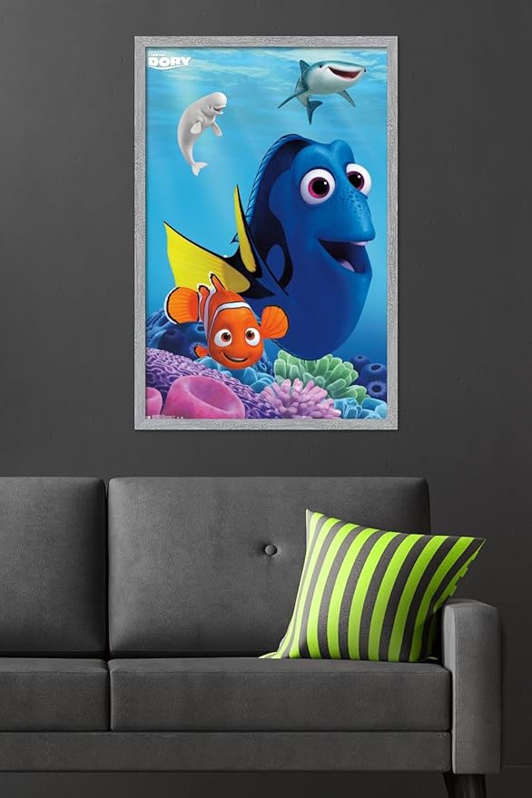 Trends International Disney Pixar Finding Dory - Dory Wall Poster, 34L x 22.4W, Gray Framed Version