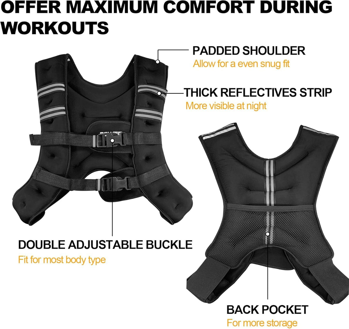 Weighted Vest Weighed Vest Women Men Kids, 16lb Body Weight Vest with Reflective Stripe, Adjustable Weighted Vest for Strength Training, Running, Walking, Workout, Jogging