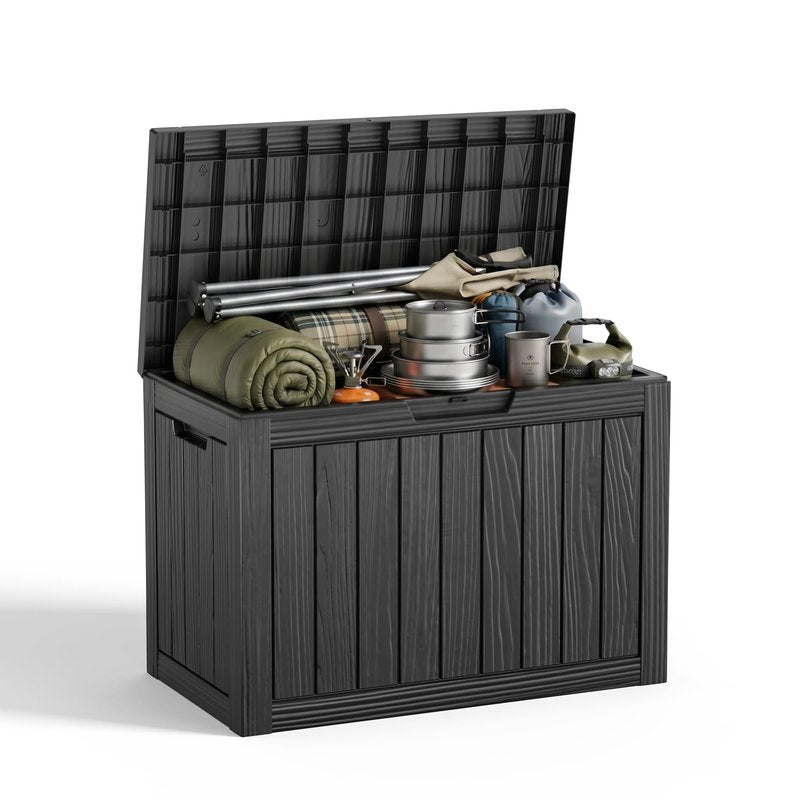 EasyUp 55 Gallon Deck Storage Boxes Outdoor Waterproof, Resin Small Lockable Storage Box, Outdoor Deck Box for Patio Cushion Funiture, Pool Accessories, Garden Tools (Black, 55 Gallon)
